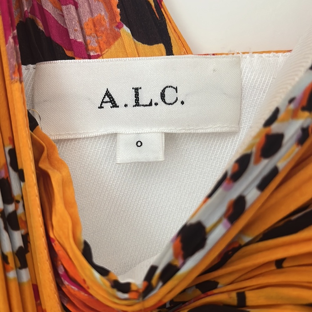 ALC Aurora Pleated one shoulder dress printed size 0 maxi/midi dress gown orange - Picture 3 of 3